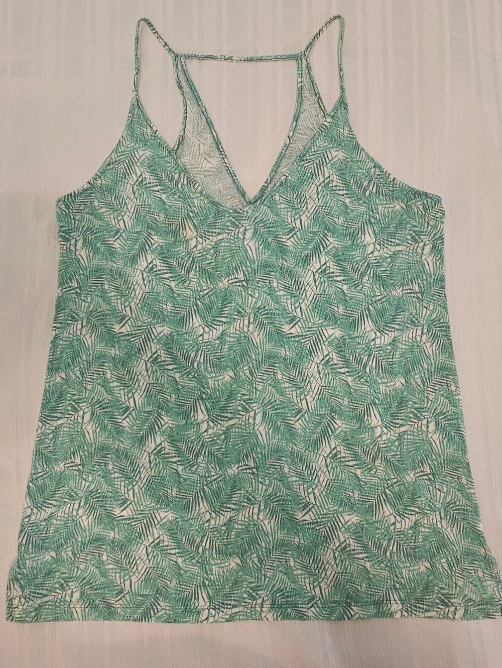 Old Navy Tank - Green White Palm Frond Strappy Keyhole Back - Size M Medium
